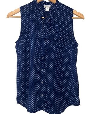 J. Crew Polka Dot Neck Tie Button Down Sleeveless Blouse 4th Of July Women’s XS